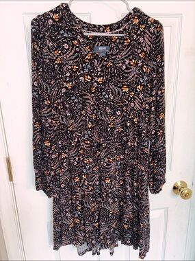 Maeve Black Floral Long-Sleeve Tiered Tunic Dress